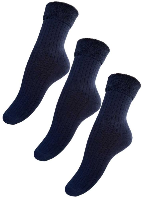 3 par bomuldsfrotté sokker dame, navy