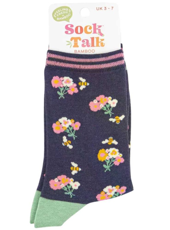 Bambus strømper blomster og bier, dame, fra Sock Talk