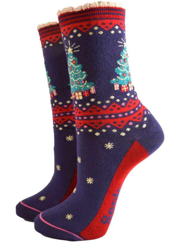 Bambus strømper juletræ, dame, fra Sock Talk