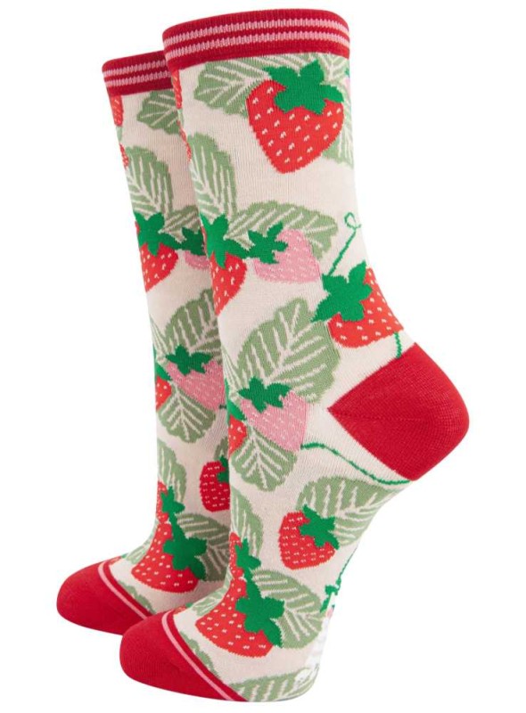 Bambus strømper jordbær, dame, fra Sock Talk