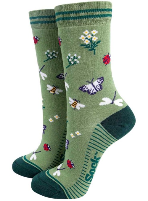 Bambus strømper bier og mariehøns, dame, fra Sock Talk