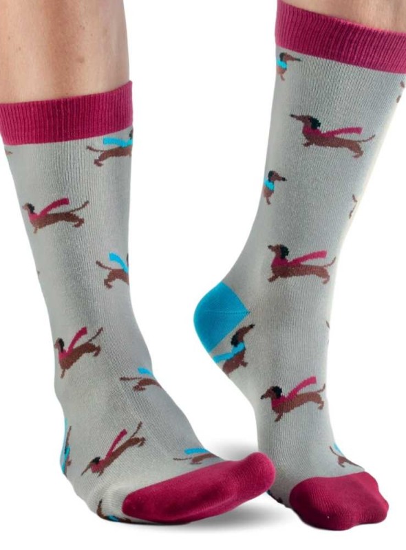 Bambus strømper dame med økologisk bomuld,  Grey Dachshund fra Doris & Dude