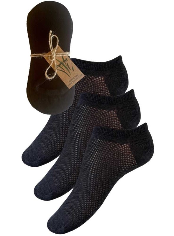 3 PAK bambus sneakers-strømper, bambusstrømper footies black fra Festival