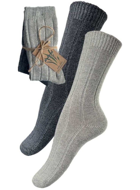 2 PAK Kraftige bambusstrømper unisex i gråmeleret fra Festival